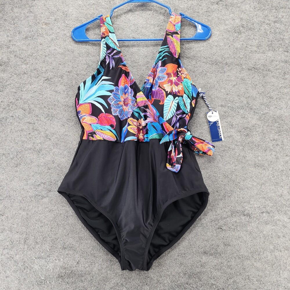 Sonnet Shores One Piece Swimsuit Womens 10 Full Coverage Black Floral